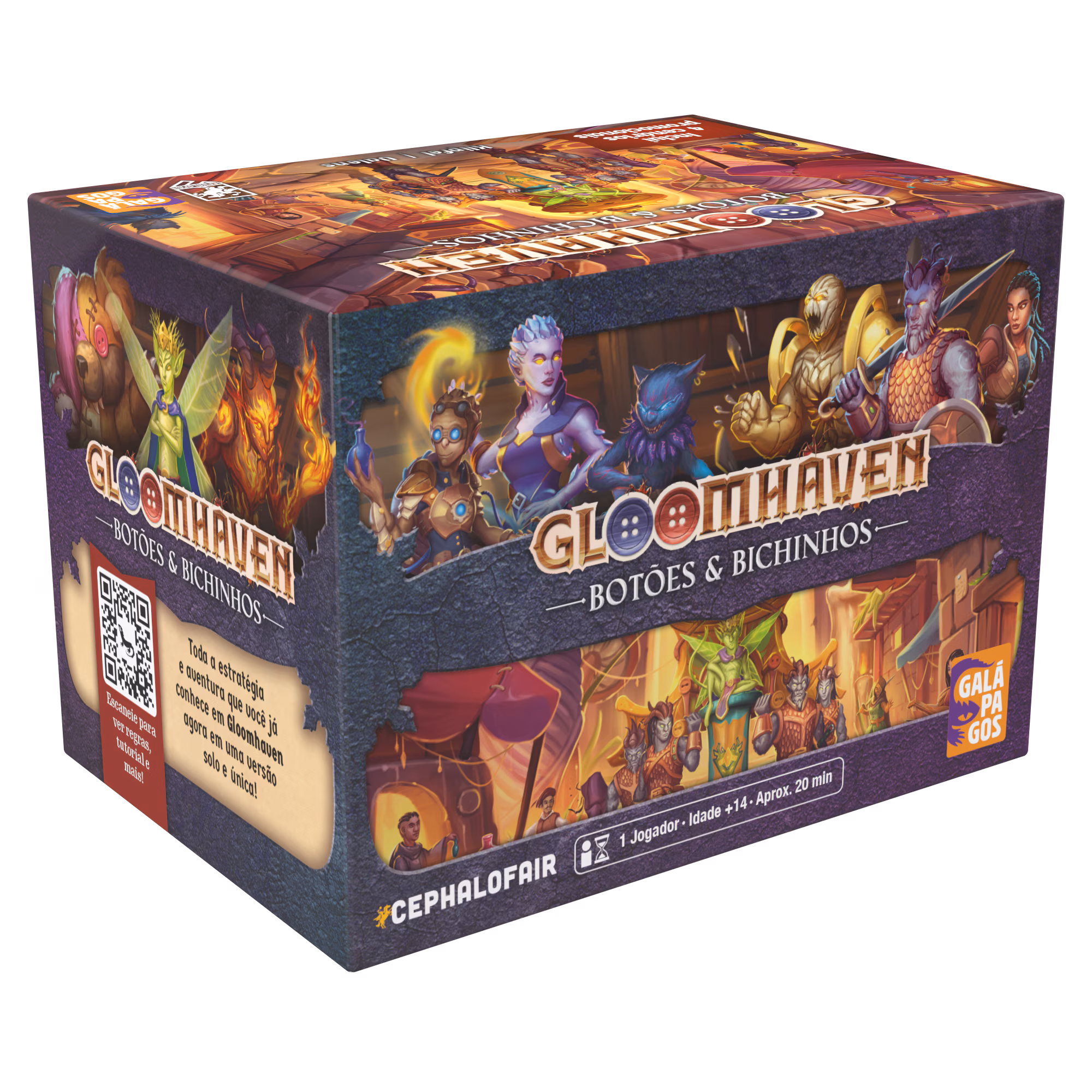 frente da caixa gloomhaven botões e bichinhos 