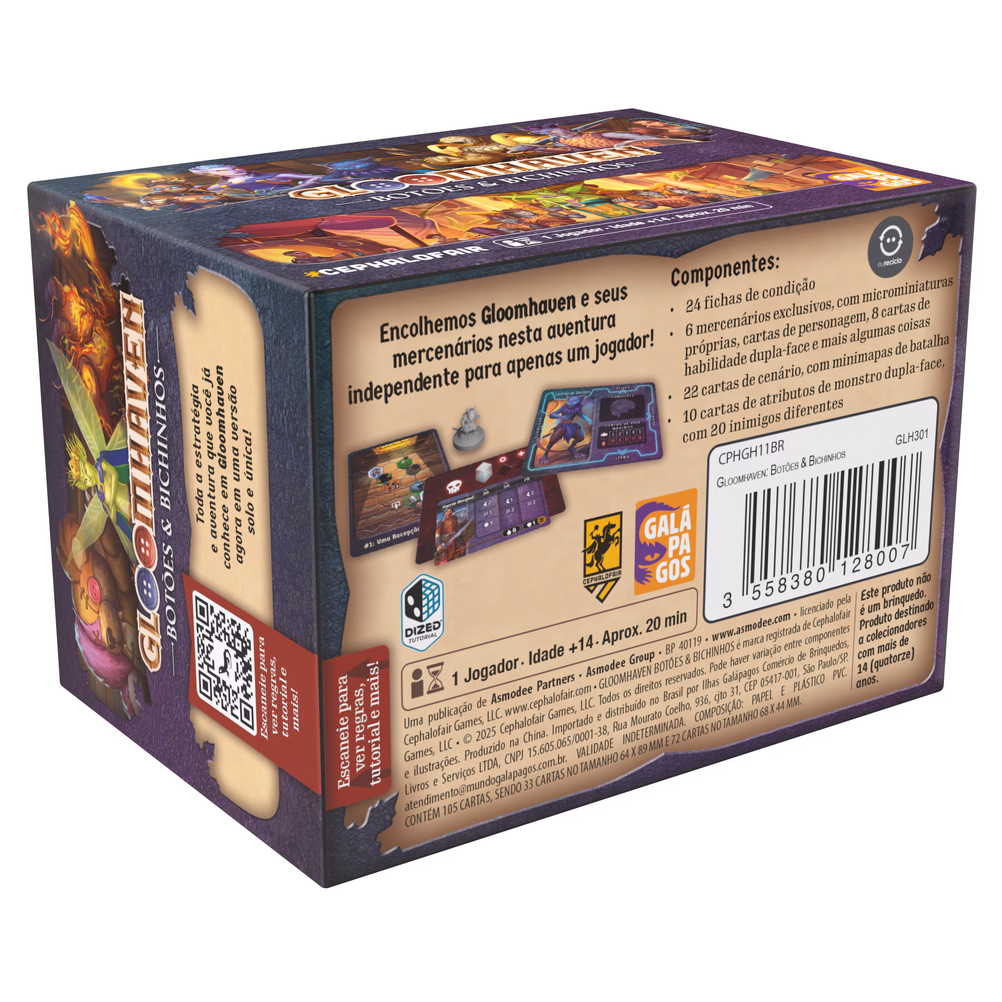 verso da caixa gloomhaven botões e bichinhos 