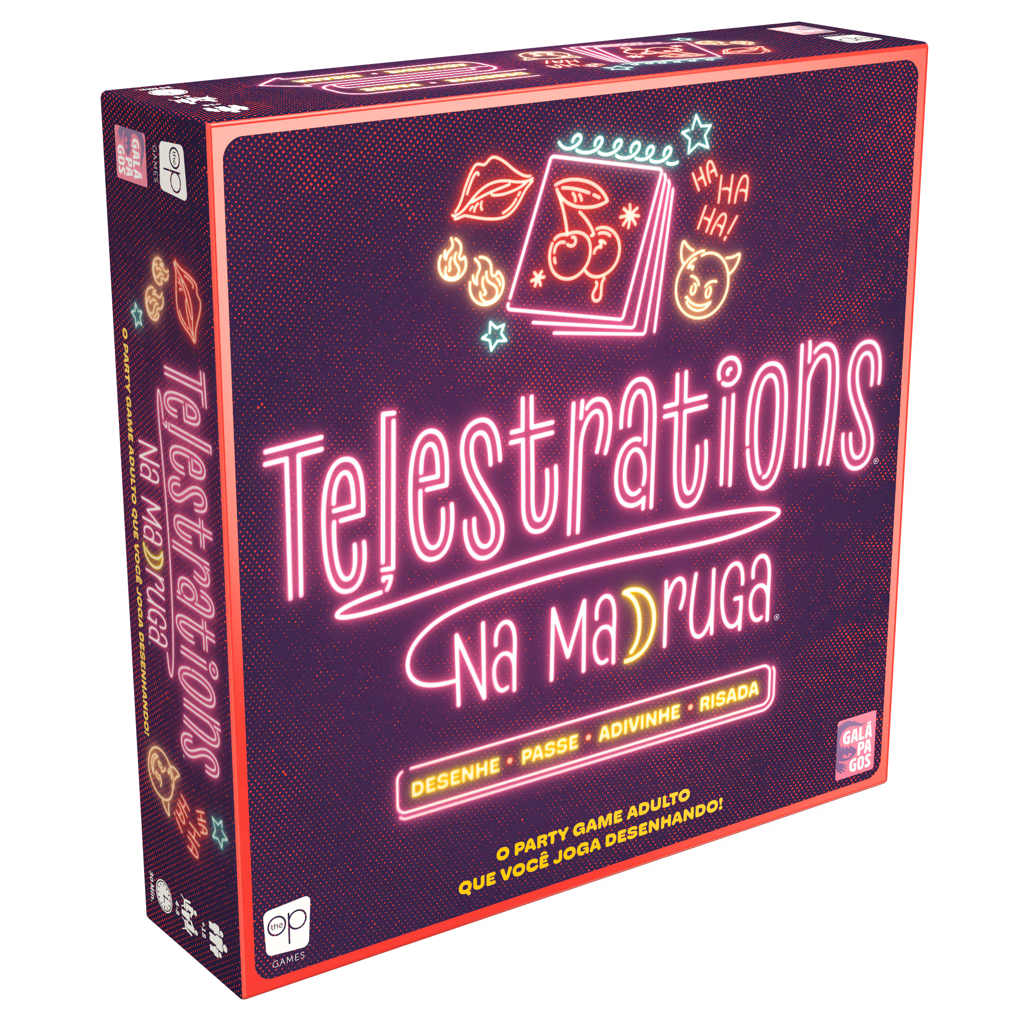 frente da caixa de telestrations na madruga